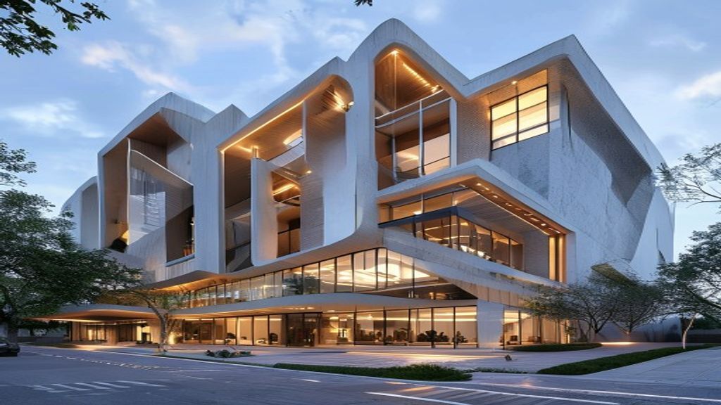 modern architectural 3D rendering glass facade urban building design