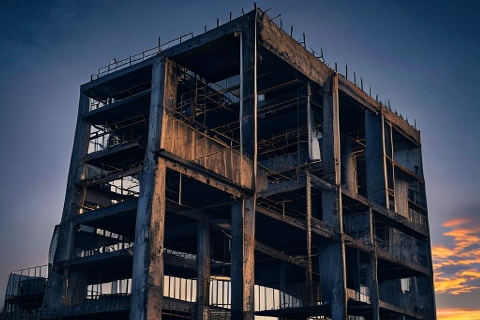 Reinforced concrete structural skeleton under construction